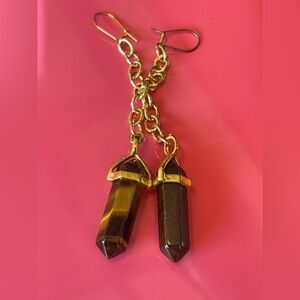 Brown cat eye dangle earrings